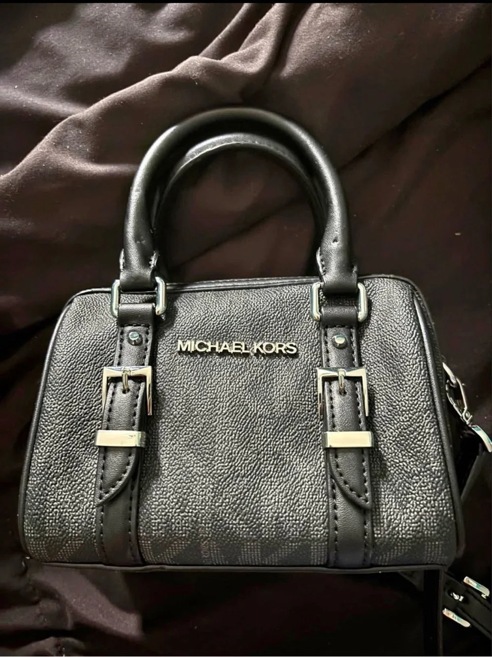 Michael Kors Black Pebbled Leather Mini Satchel with Gold Hardware
